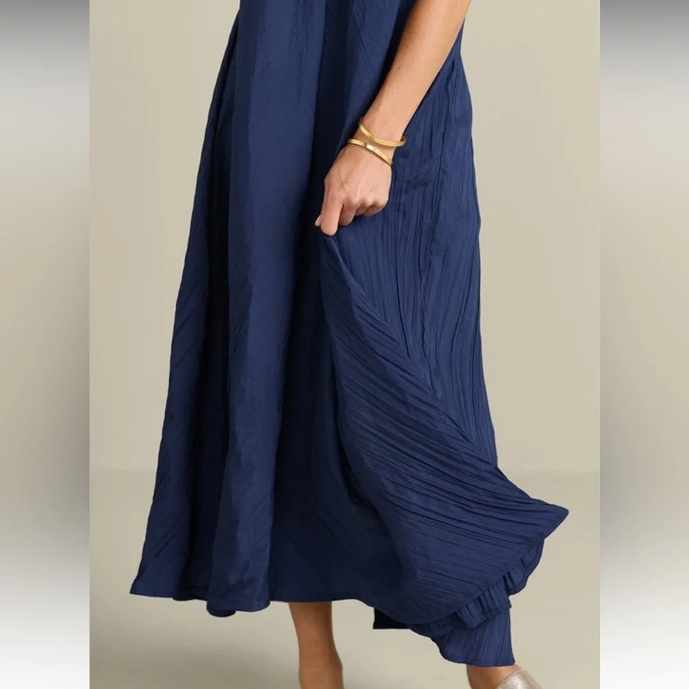 Soft Surroundings Mizu Dress Blues Flowy Maxi Dress Size XL Back Slit NWT - Picture 5 of 13